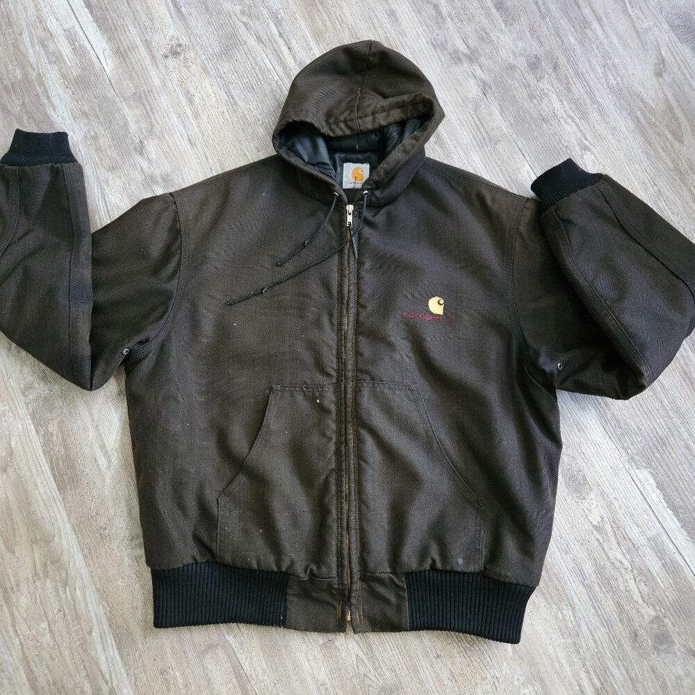 Vintage CARHARTT Hooded Jacket Mens J21? Cordura Nylon Canvas Quilted 90s Size L